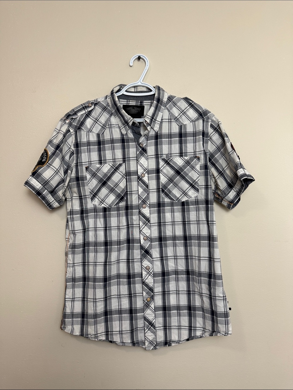 Harley-Davidson Black and White Plaid Short-Sleeve Button-Down Shirt size L